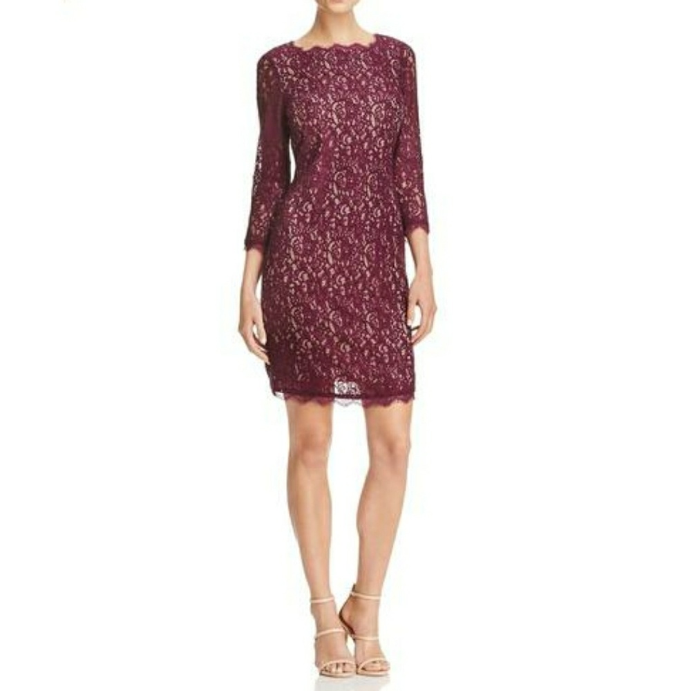 Adrianna Papell Maroon and nude lace dress